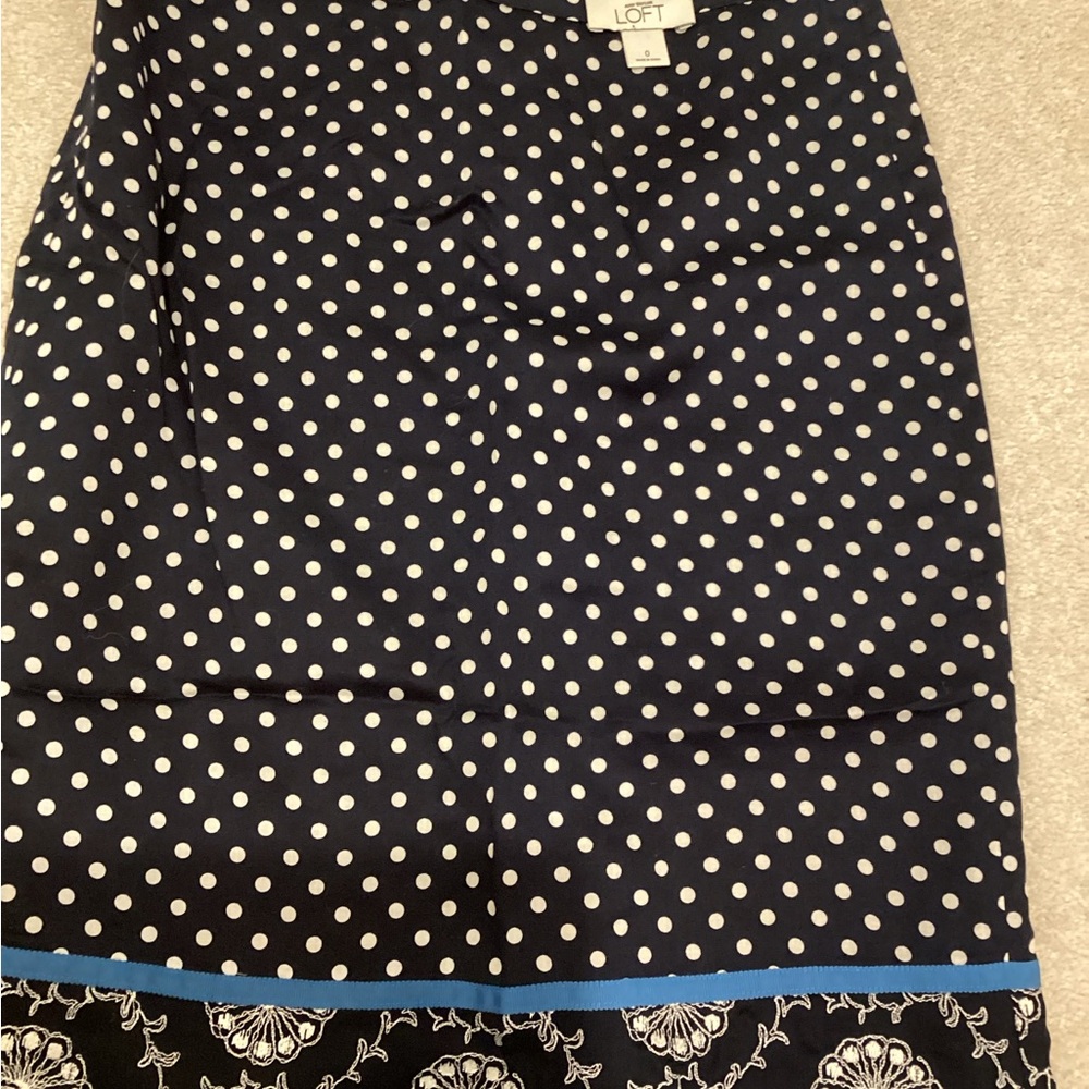 LOFT Navy & White Polka Dot Skirt